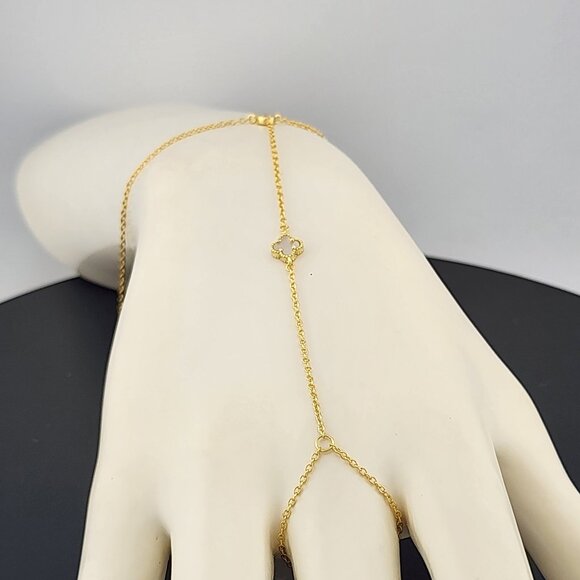 Sterling Silver Clover Hand Bracelet with Ring - Picture 1 of 9